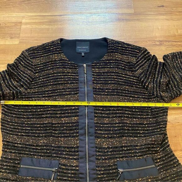 MING WANG Sapphire XL Black Gold Tweed Sparkle Zip Evening Cocktail Party Blazer - Picture 13 of 16